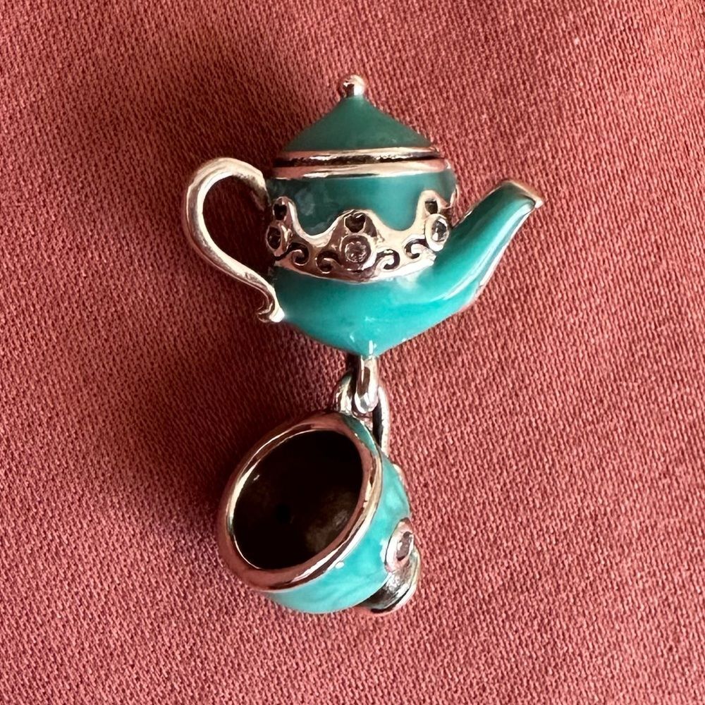 NWOT Tiffany Turquoise Tea Pot & Mug Silver 925 Pandora FIT Charm - Picture 7 of 8